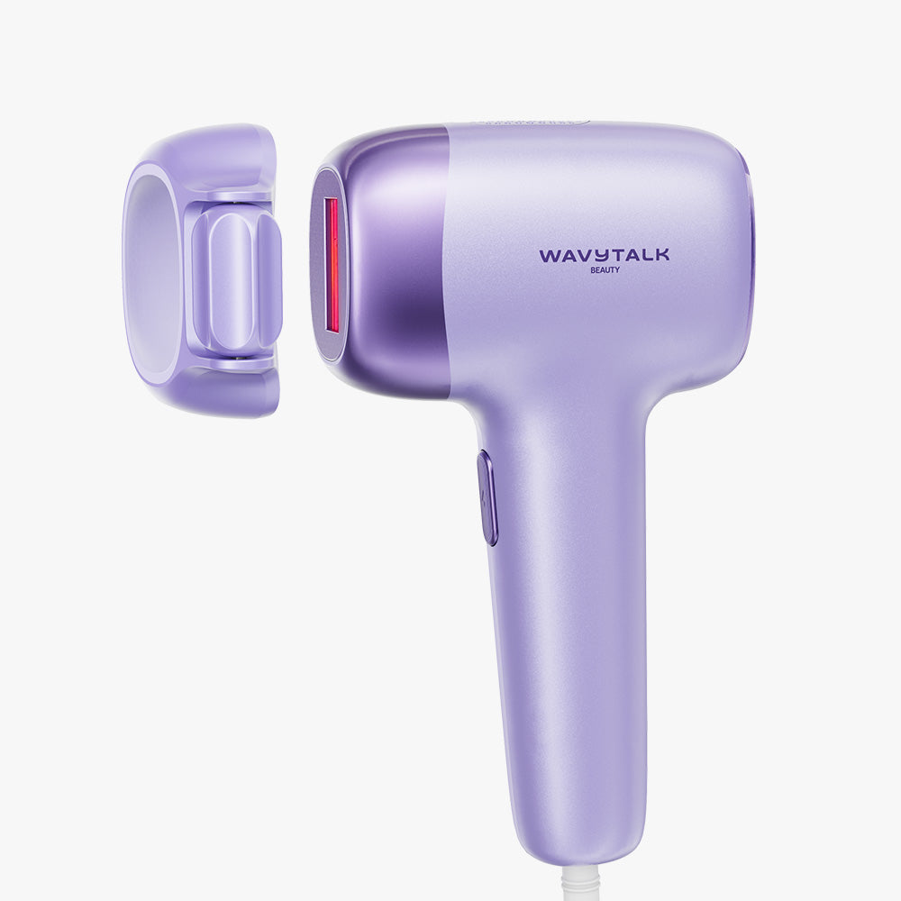 Purple laser hair removal device with attachments on a white background