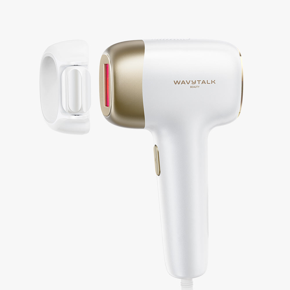 White and gold hair dryer with 'Wavytalk' branding on a white background