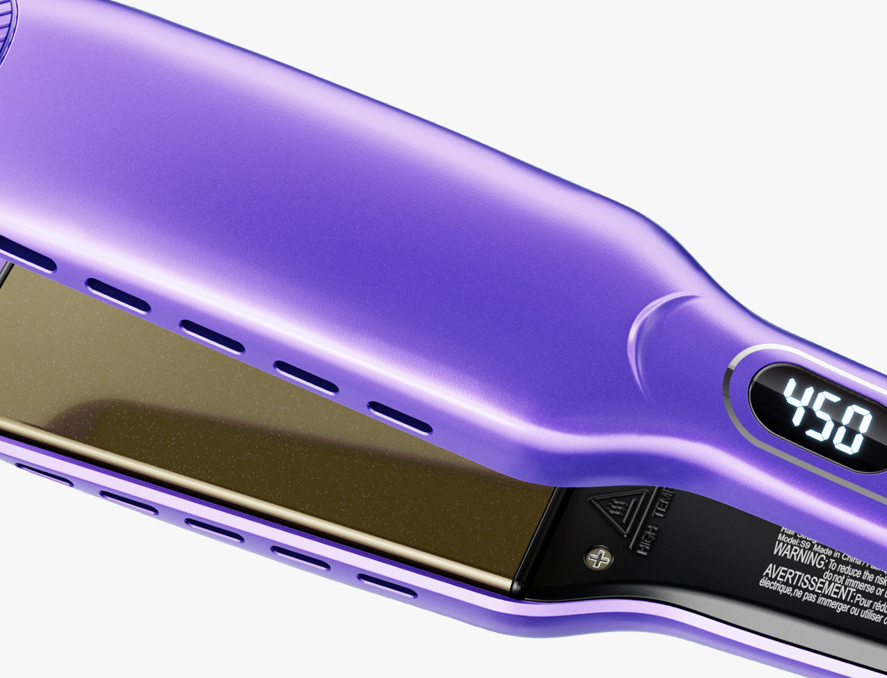 Purple vent sesh with digital temperature display showing 450°F