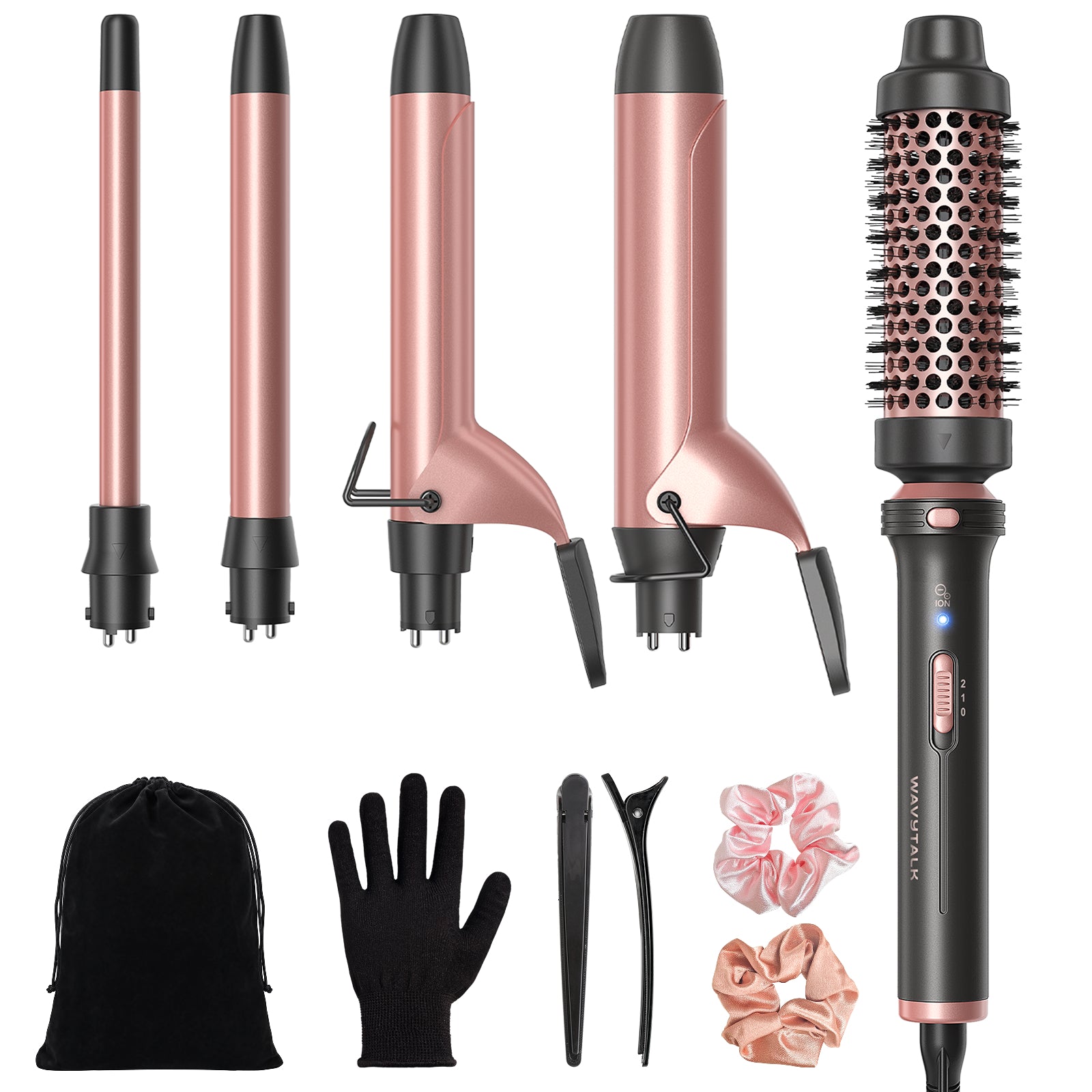 Wavytalk 5 in 1 Curling Iron Set with Heated Round Brush for Blowout Look