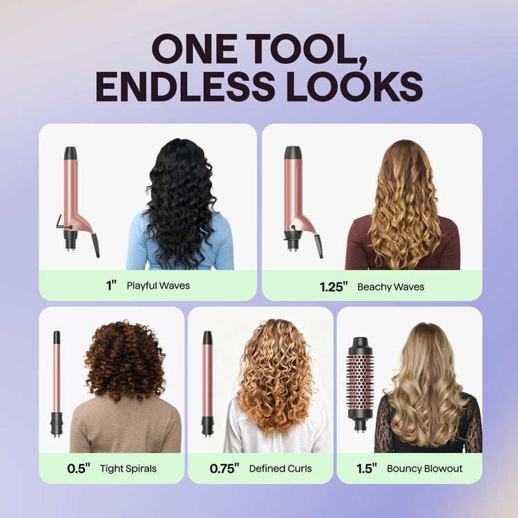 Wavytalk 5 in 1 Curling Iron Set with Heated Round Brush for Blowout Look
